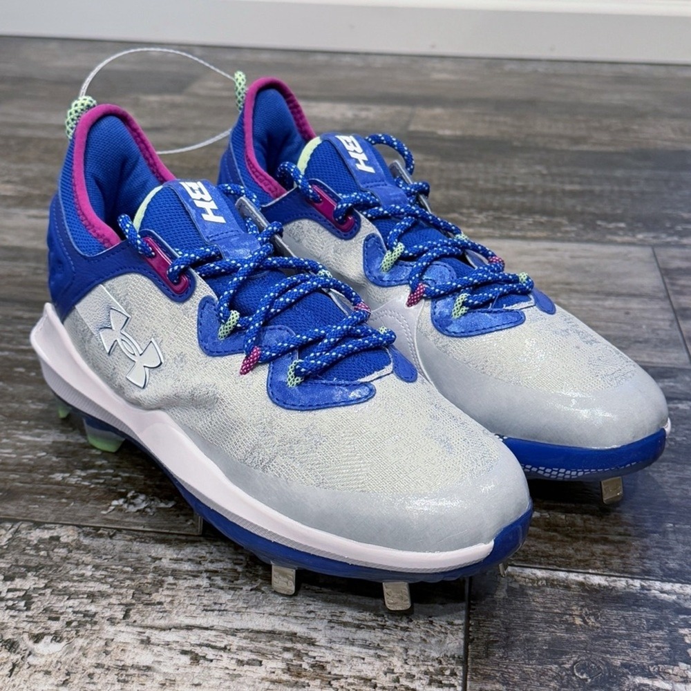 Under Armour Mens Size 8 Harper 8 Low ST Metal Baseball Cleats Blue White NEW